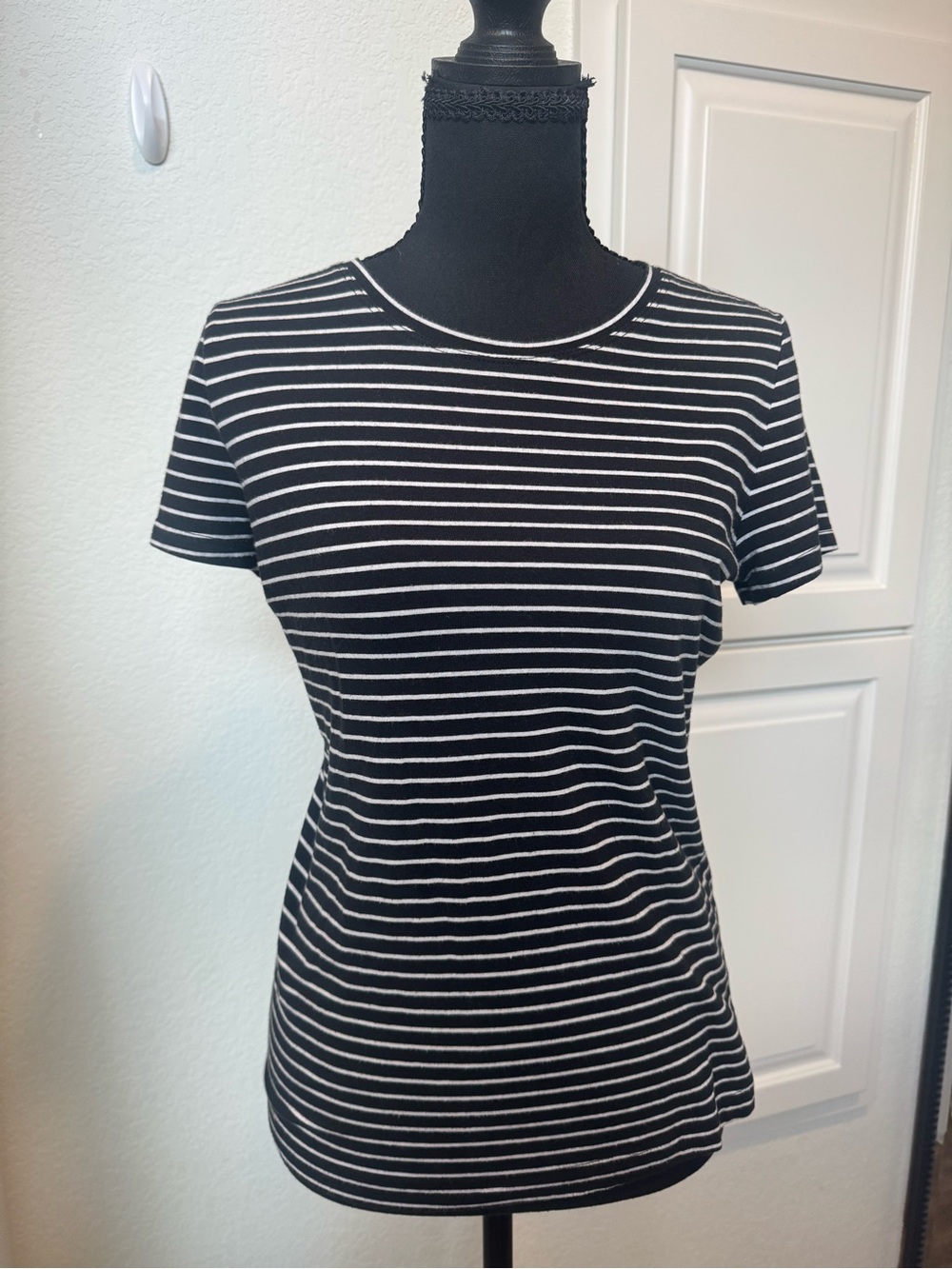 “Timeless Tee” Black & White Stripe Short Sleeve Women's Tee
